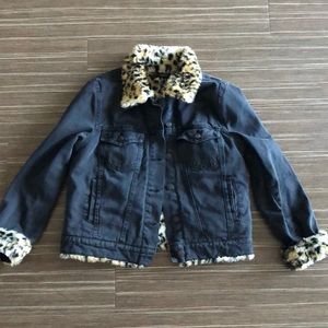 Black faux fur lined denim jacket
